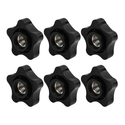Six Piece Three Eighths Sixteen Thread Five Point Star Thumb Knobs With Ergonomic Non Slip Grip For No Sweat Tightening And Killer Stability On Every Shop Or Weekend Build.