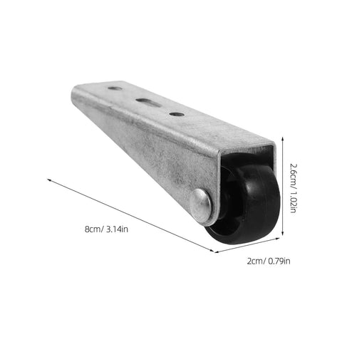 Heavy Duty Sliding Door Track Rollers With Long Stem Brackets Bombproof Reinforced Steel And Nylon Build No Sweat DIY Closet Hardware Replacement Black, showing roller detail and measurements.