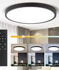 Sleek 3 Color Dimmable Flush Mount LED Ceiling Light With Remote 12 Inch 24W Black Ceiling Fixture in room with remote