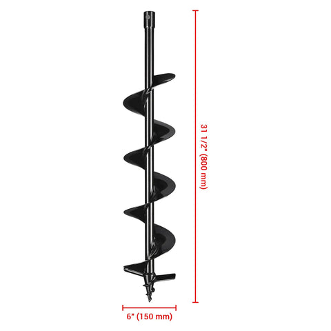 6 Inch Earth Auger Drill Bit For Planting With 31.5 Inch Depth Reach, showing auger length and diameter with measurements