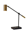 LED Floor Lamp With Adjustable Height And 9W Integrated LED, Black And Antique Brass Accent, sleek modern design