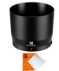 Black 67mm lens hood replacement for Canon RF 100-400mm f5.6-8 IS USM and EF 70-300mm f4-5.6 IS II USM, reversible snap-on shade.