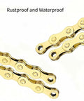 Close-up of rustproof and waterproof 126-link alloy steel chain from All-In-One Bike Chain Repair Kit For 6/7/8 Speed E-Bikes And MTB Road Rigs.