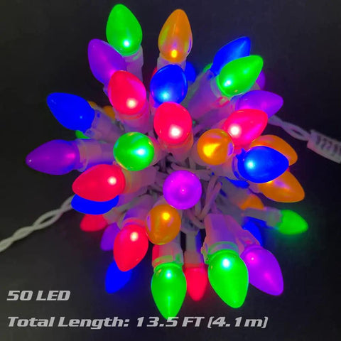 Pastel Easter String Lights 50 LED C3 Glass Bulbs, 12.5 Ft White Wire, UL Certified 120V End To End Connectable Up To 45 Sets, Indoor Outdoor Party Patio Home Decor, Energy Saving Multi Color Glow.