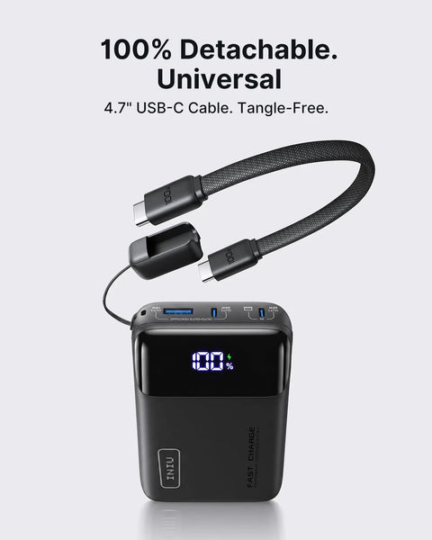 Ultra Compact Wallet Sized Laptop Power Bank Featuring Hella Fast 65W Triple Port Charging And Massive 20000mAh Built In Battery For Flawless Setup Wherever You Head with 4.7" USB-C cable.