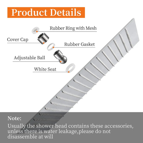 16 Inch Square Rain Shower Head With Ultra Thin Profile High Pressure Waterfall Showerhead In Brushed Nickel 304 Stainless Steel Construction 324 Silicone Nozzles Delivers Full Body Coverage And At Home Spa Vibe, showing components and accessories.