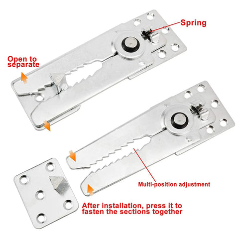 Twelve Piece Sectional Sofa Connectors With Snap Lock Couch Clips, steel clips with multi-position adjustment for secure fastening.
