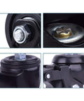 Close-up of Heavy Duty Black Swivel Caster Wheels 4 Pack showing M12x25mm threaded stem and double brake design.