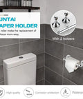 Chrome 4 Piece Bathroom Accessory Set with Adjustable Towel Bar, Spring Loaded Toilet Paper Holder in modern grey bathroom