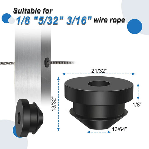 Cable Railing Kit Rubber Grommets Dope Protector Sleeve Black One Eighth Inch Post Protectors For Five Thirty-Second And Three-Sixteenth Inch Wire Rope Easy Install Deck Kit For Indoor Outdoor Metal Posts