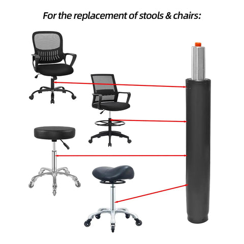 Heavy-Duty Gas Lift Cylinder For Office Chair, Gaming Chair And Stool Replacement Parts, 14 To 22 Inch Length, with chairs and stools