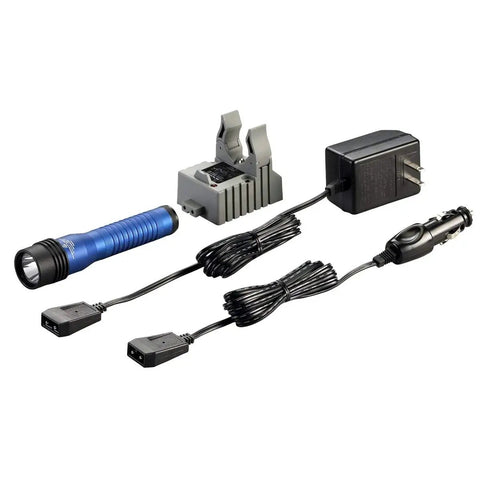 Beefy Tactical Flashlight Model 74767 with accessories including charger and USB cables, shown with rugged aluminum body.