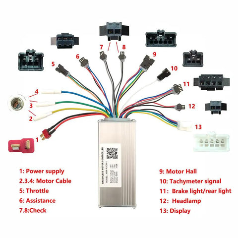 48V 18A Brushless Motor Speed Controller wiring for KDS Protocol with labeled ports for electric bikes and scooters
