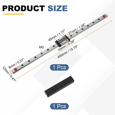 400mm MGN12 Linear Slide Rail Kit With MGN12H Carriage Block And Mini Guide Bearing For Tiny CNC Machines And 3D Printers Sweet Smooth Quiet Linear Motion Guideway For Precise Low Friction Movement. 400mm steel rail and MGN12H block, 1 pcs
