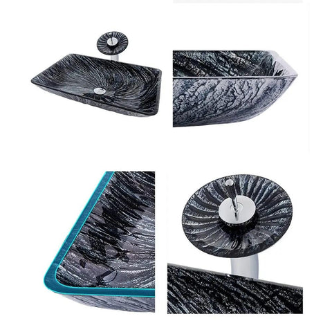Killer 12Mm Thick Tempered Glass Vessel Sink For Countertop Vanity Basin With 360 Swivel Waterfall Faucet Hot Cold Mix Dead Easy Cleanup And Built Like A Tank For Modern Bathrooms Today - close-up view of unique swirl design.