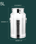 Heavy Duty 304 Stainless Steel Storage Bucket With Lid And Handle For Rice Grain Coffee Beans Dog Food Wine Milk Tank Tote Container Airtight Food Grade 9 25 Gallon Pail measuring 35L, 54cm height, 30cm diameter.