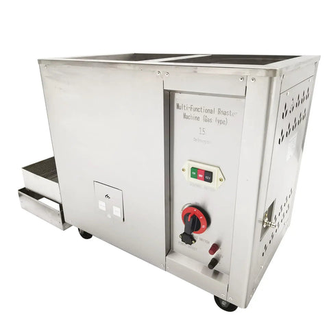 Heavy Duty Commercial Gas Coffee Roaster For Beans Nuts And Seeds Featuring Precise Temperature Control and durable stainless steel body.