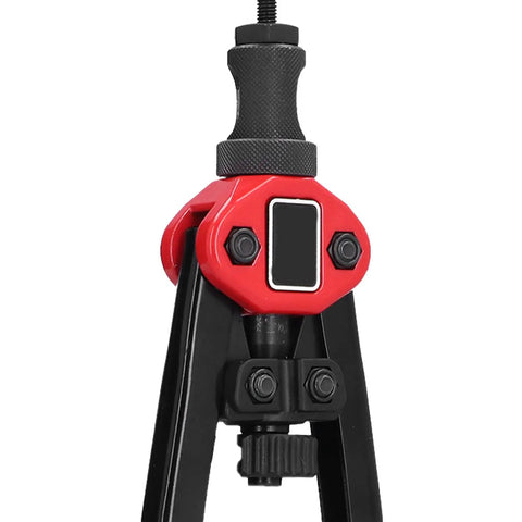 Close-up of Stainless Steel Hand Rivet Nut Tool Kit BT 606 With M8 Nut 9mm Stroke 25x Leverage highlighting red and black handle