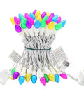 Easter String Lights LED Multi Color Glass C3 Bulbs 50 Count For Party Vibes On Patio And At Home, coiled with white wire connector