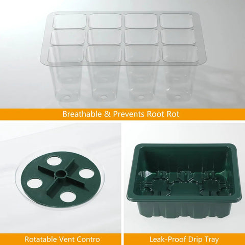 Ten Pack Seed Starter Trays With Humidity Domes, 120 Cell Seed Starter Kit For Indoor Greenhouse And Seedlings, parts displayed