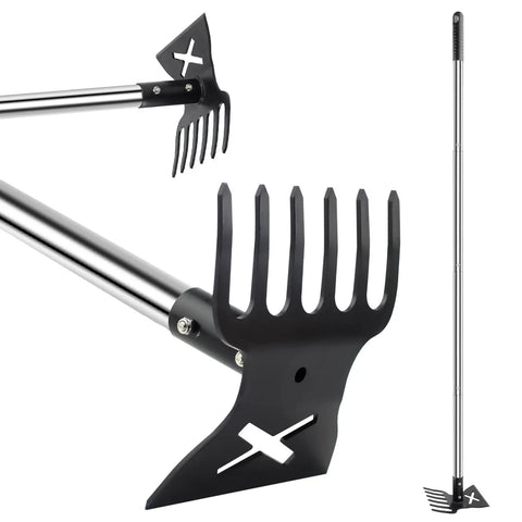 2 In 1 Garden Hoe And Cultivator Weeding Rake With Long Handle 6 Tine Heavy Duty Hand Weeder for garden and flower beds