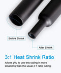 270 Piece Heat Shrink Tubing Kit With Adhesive Lined, 3 To 1 Ratio, Before and After Shrink Demonstration, Black Tubing