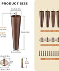 Diagram of 12 Inch Round Solid Wood Furniture Legs Set Of 4 For Mid Century Modern Style with dimensions and components.