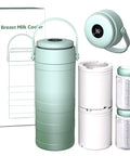 Portable Breast Milk Cooler With Smart Temp Gauge And 20 Oz Leak Proof Travel Bag For Moms And Dads features a green insulated design with bottles.