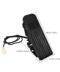Black floor mounted pottery wheel foot pedal throttle controller with adjustable speed control for ceramic forming machines.