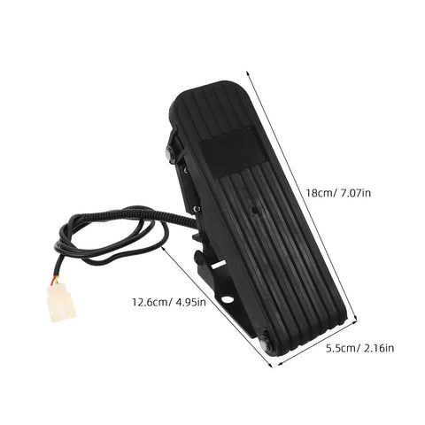 Black floor mounted pottery wheel foot pedal throttle controller with adjustable speed control for ceramic forming machines.