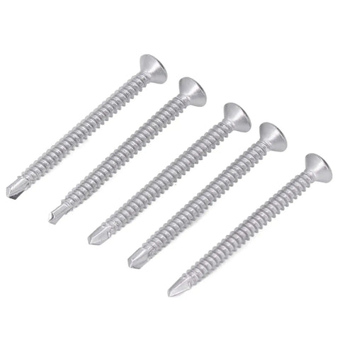 Five 410 stainless steel self-drilling screws, cross countersunk head, for 200 Pieces Self Drilling Screw Set 410 Stainless Steel Heavy Duty