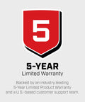 5-Year Warranty logo for Mini Tiller Cultivator With 33cc 2 Cycle Viper Engine, Gear Drive Transmission, Height Adjustable Wheels