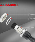 Accessories for Mini Momentary Push Button Switch 1A 250VAC SPST NO Black, showing hex nut, washer, and switch configuration.