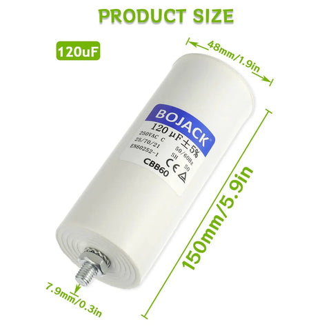 CBB60 120uF Capacitor 250V 50 60Hz Round Run Start AC Motor Capacitor With Nut And Double Insert for HVAC systems
