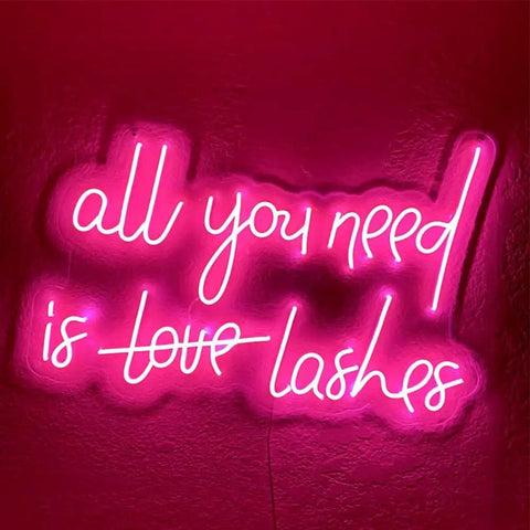 All You Need Is Lashes LED Neon Light Sign Pink 20 Inch for Wall Decor Custom Personalized Home Decor Gift