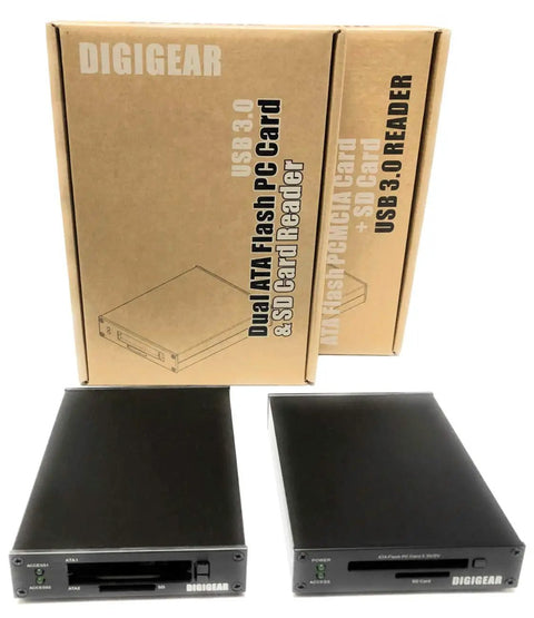 DIGIGEAR ATA Flash PCMCIA To USB 3.0 Card Reader for SD SDHC SDXC cards, industrial grade USB 3.0 reader shown with packaging