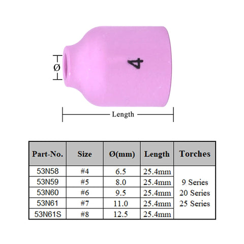 Premium 53N59 TIG Alumina Nozzles 5/16 Inch By 1 Inch Compact Fit WP9 WP20 WP50 Welding Torch pink alumina nozzle size 5