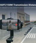 Smartphone on gimbal showing live stream with 2-Person Wireless Lavalier Microphone System For iPhone, Cam, And Android.