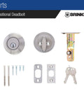 Transitional Single Cylinder Deadbolt Lock For Your Home Security ANSI Grade 2 Certified Satin Nickel Finish Easy To Install Includes Anti Saw Pin And Anti Pry Shield For Strong Residential Protection parts layout