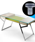 Rock Solid Glass Table Bumpers With Stem Mount, 50 Pack Anti Slip Furniture Pads visible on modern glass table.