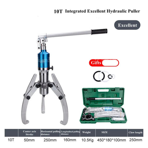Slick Heavy Duty 10 Ton Hydraulic Gear Puller Set With Two And Three Jaw Wheel Bearing Extractor Kit with 10T puller and accessories.