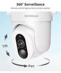 Close-up of Solar Outdoor Wireless Security Camera showing tilt and pan capabilities with 360 degree surveillance.