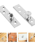 Two pairs stainless steel pivot hinges, 360 degree rotatable concealed door hinges, hidden door pivot hinge for 20-40mm planks on wood surface.