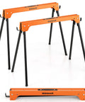 Heavy Duty Foldable Saw Horses 2 Pack Supporting 1322 Lbs With Toughened Steel Rig And Quick 2x4 Workbench Hooks, orange design