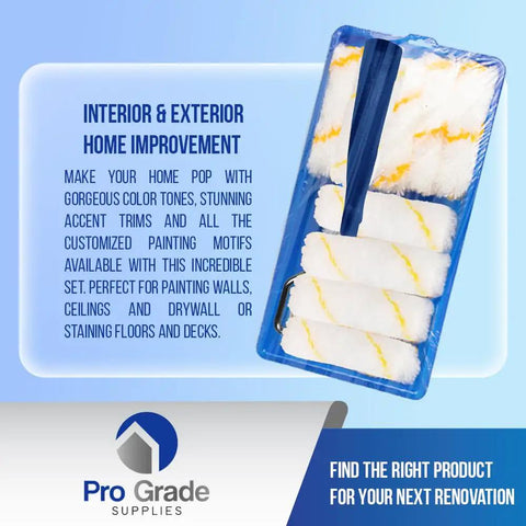 Top Notch Mini Paint Roller Kit With Tray Set For Interior And Exterior Painting Includes 4 Inch Mini Roller Frame Eight 4 Inch By One Half Inch Microfiber Roller Covers And A Handy Mini Plastic Tray For Easy DIY Home Improvement.