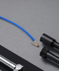 Heavy Duty Tire Inflator Hose Set With Locking Air Chuck And Pressure Gauge Compatible With Air Pumps For Cars Trucks And SUV Helping Keep Your Tires Fully Charged While Driving Daily Routine Quick Fix Patches Legit Pro Always Works. Blue nylon hose with locking chuck and gauge fitting on gray surface