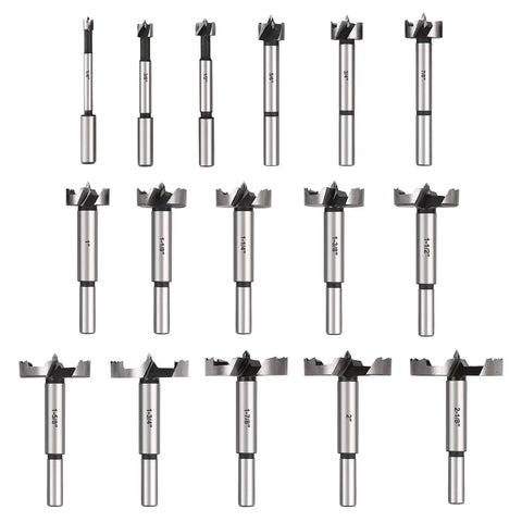 Sixteen Piece Forstner Bit Set For Woodworking, Pro Grade Precision Carbon Steel Drill Bits For Clean Holes, Heat Treated Boring Tool Kit
