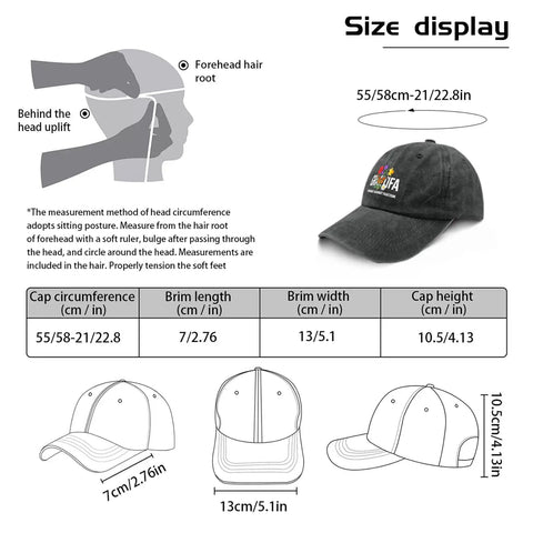 Size chart and dimensions of Go To Womens Adjustable Cap With Front Artwork Lightweight Soft And Breathable Hat For All Day Comfort Ideal For Running Hiking And Everyday All Weather Wear
