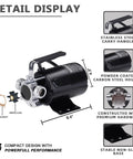 Detail view of a powerful 115V 330 GPH electric utility pump kit with on off switch and metal housing, showcasing components and dimensions.