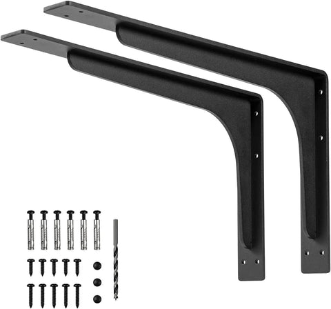 Beefy Heavy Duty 24 By 14 Inch L Shaped Shelf Brackets 300 Lb Load Capacity Metal Corner Mount Supports and hardware set of 2